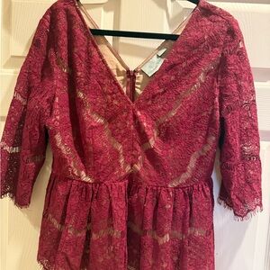 Maeve Deep Red Lace V-Neck Blouse